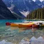 Canoes on Moraine Lake